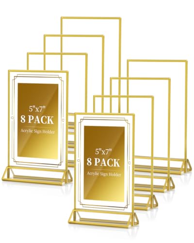 Dynta 5x7" Double-Sided Acrylic Sign Holder Display Stand 8-Pack (Gold)