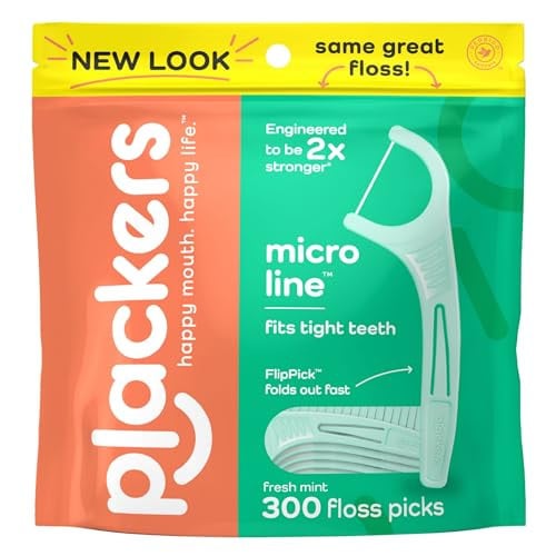 Plackers Micro Line Dental Floss Picks (Fresh Mint) 300-Ct