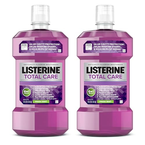 Listerine Total Care Anticavity Fluoride Mouthwash, Fresh Mint, 1 L (2 Pack)