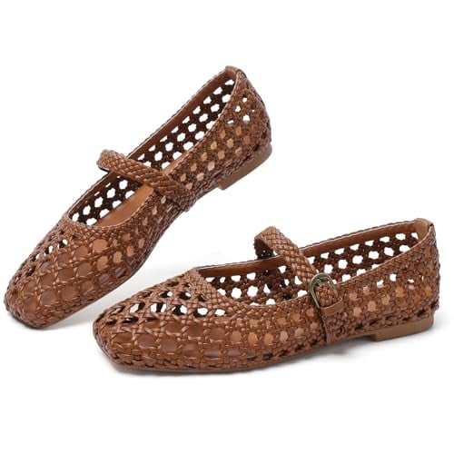Mostrin Brown Woven Mary Jane Ballet Flats Deal