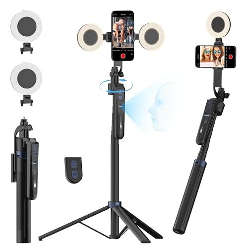 Uskeyvision 70" 360 Rotation Face Tracking Selfie Stick Tripod w/ Lights & Remote