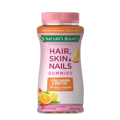 Nature's Bounty Hair, Skin & Nails Gummies w/ Biotin & Collagen, Tropical Citrus 80-Count