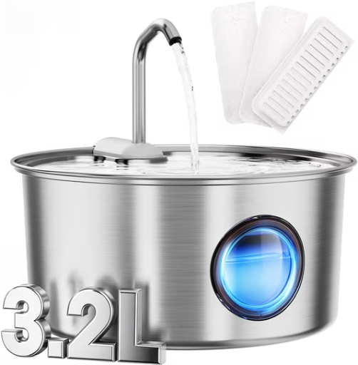FURCLAN Cat or Dog Water Fountain 108oz Stainless Steel with 3 Filters