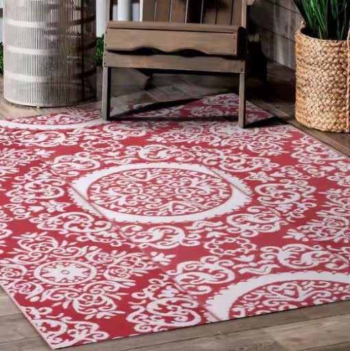 Red & White 6' x 9' Moroccan Waterproof Fade Resistant Indoor/Outdoor Area Rug