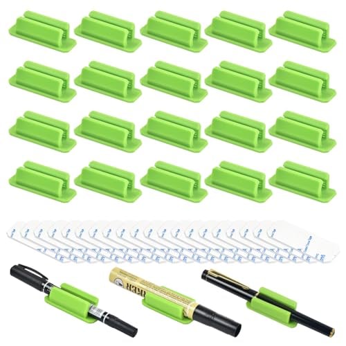 SameTech Adhesive Silicone Pen & Pencil Holders (Green), 20-Pack