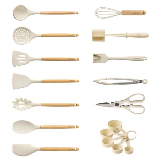 Carote 17-Piece Silicone & Wood Heat-Resistant Cooking Utensil Set