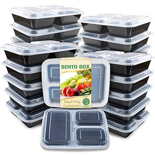 Enther Meal Prep Container 20 Pack 3 Compartments with Lids, Bento Box 36oz Deal