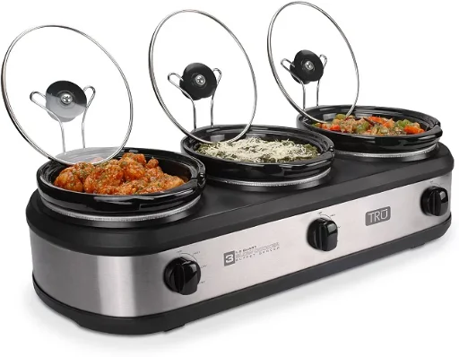 TRU Triple Buffet Server with Individual Temperature Controls & 3 Removable 1.5-Qt Ceramic Pots