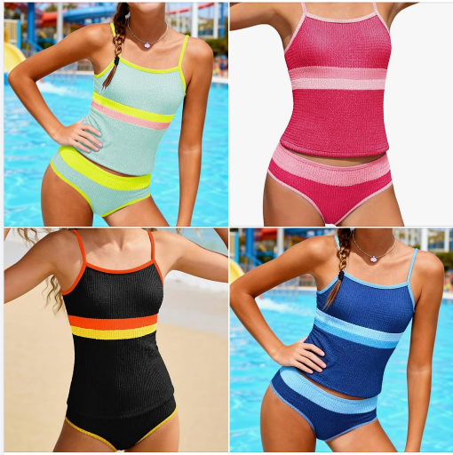 Kids Color Block Two Piece Tankini Swimsuit Size 7-16Y