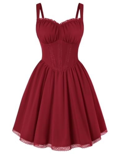Scarlet Darkness Lace Corset Mini Dress w/ Ruched Sweetheart Bust, Pocket and Adjustable Straps