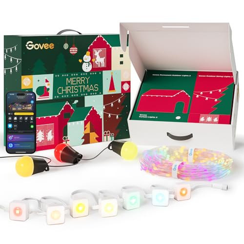 Govee AI Light Set - 100' Permanent Outdoor Lights, 96' String Lights, & Light Curtain