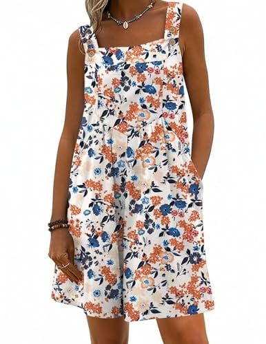 Ekouaer Rompers for Women Floral Overalls Short Jumpsuit Boho Vacation Outfits Travel Clothes Floral Orange M Deal