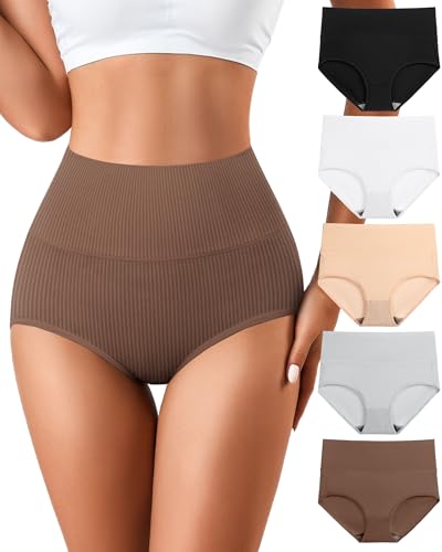 J-pone Tummy Control Underwear for Women High Waisted Cotton Underwear 5-Pack Deal
