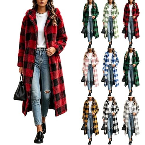 Long Plaid Fuzzy Fleece Jacket