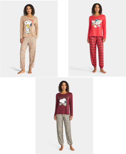 Snoopy Women's Santa Sleep Tee and Joggers Pajama Set, 2-Piece