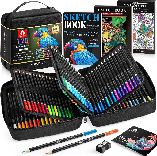Vigorfun 136-Pack Black Colored Pencils Set