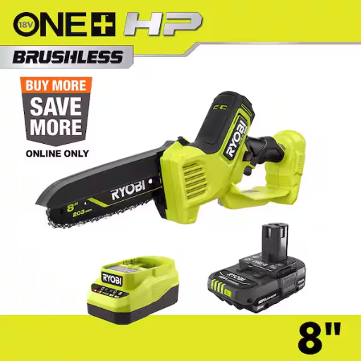 Ryobi ONE+ HP 18V Brushless 8 inch Pruning Mini Chainsaw with 2.0 Ah Battery and Charger Deal