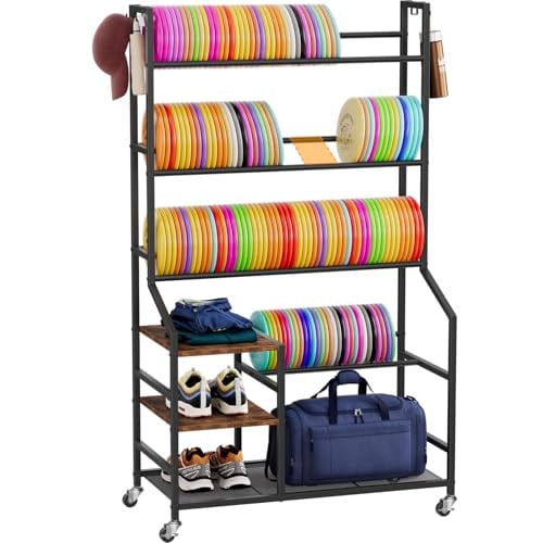 Portin 5-Tier Disc Golf Storage Rack w/ Hooks & Wheels Deal