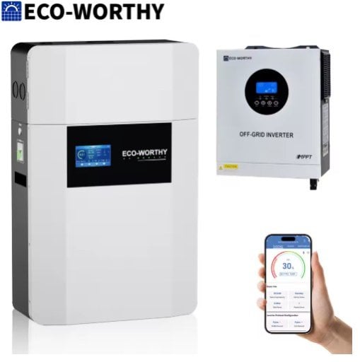 ECO-WORTHY 48V 100Ah Wall-Mount Battery + 5kW Off-Grid Inverter Combo Deal