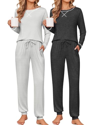 Ekouaer Women's Long Sleeve Pajama Set w/ Jogger Pants 2-Pack Deal
