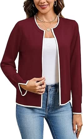 Womens Long Sleeve Knitted Zip Up Sweater Cardigans Deal