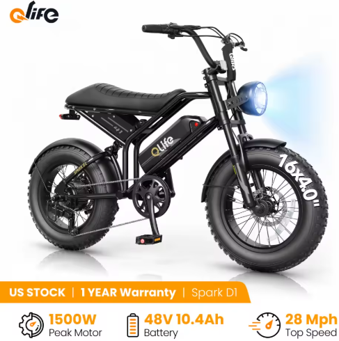 Qlife Spark D1 1500W 48V 10.4Ah Full Suspension 16x4in Fat Tires e-Bike