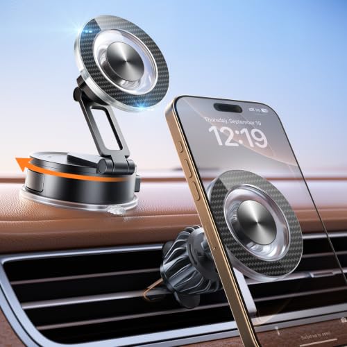 SUPERONE 360° Magnetic MagSafe Car Phone Mount with Suction Cup & Vent Clip