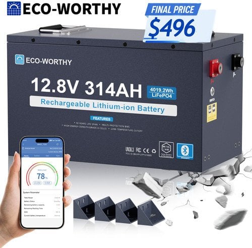 ECO-WORTHY 4019Wh 12V 314AH LiFePO4 Rechargeable Lithium Battery