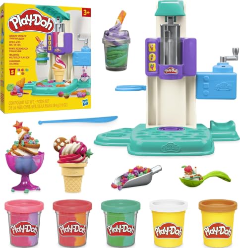 Play-Doh Rainbow Swirl Ice Cream Playset with 7 Kitchen Accessories