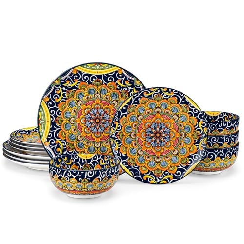 vancasso 12-Piece Plate and Bowl Dinnerware Set Bohemian Blue Deal