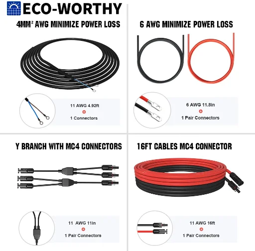 ECO-WORTHY 16ft 11AWG Solar Panel Adaptor Kit Extension Wire w/ MC4 Connector Deal