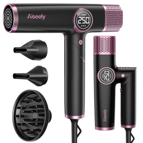 AISEELY Ionic Hair Dryer 1800W with 500M Negative Ions, Foldable & Lightweight