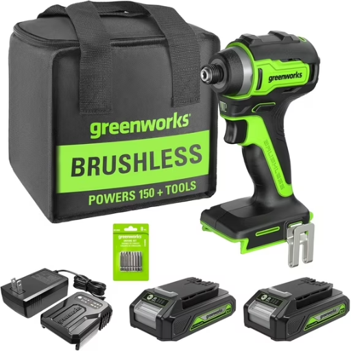 Greenworks 24V Brushless Cordless Impact Driver Kit with 2x2Ah Batteries