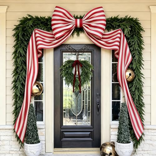 6.5 Ft Giant Red and White Striped Christmas Bow Deal