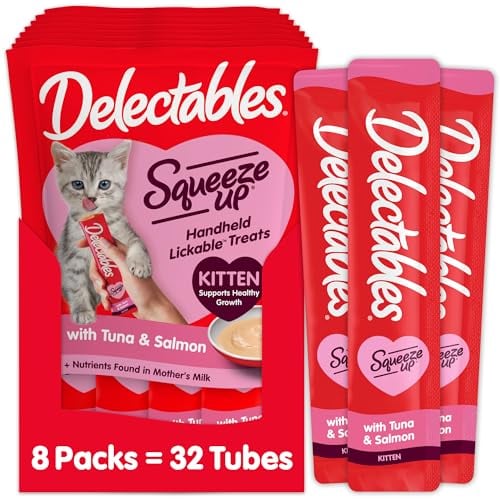 Delectables Squeeze Up Kitten Creamy Squeezable Puree 32-Ct 0.5-Oz (Tuna & Salmon) Deal