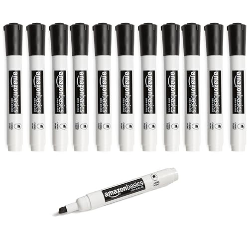 Amazon Basics Low-Odor Chisel Tip Dry Erase Whiteboard Markers, 12-Pack, Black