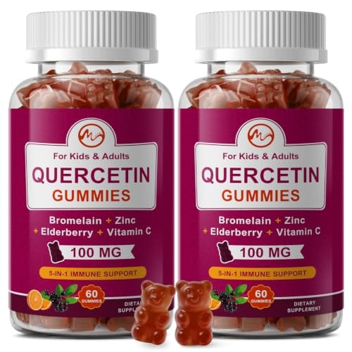 Quercetin Gummies with Bromelain, Elderberry, Zinc and Vitamin C, 100mg Chewable, 2-Pack Deal