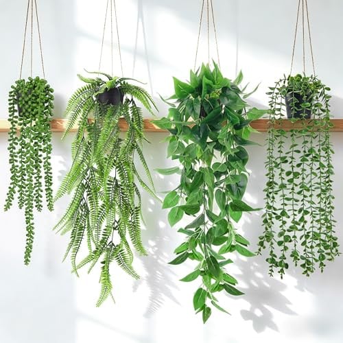 Der Rose Indoor/Outdoor Faux Hanging Plant 4-Piece Set Deal