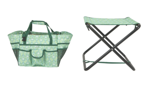 Expert Gardener Folding Gardening Stool w/ Detachable Tote Green