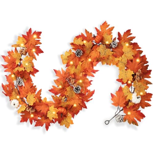 Wironlst 6' Lighted Fall Garland w/ Pumpkins & Pinecones Deal