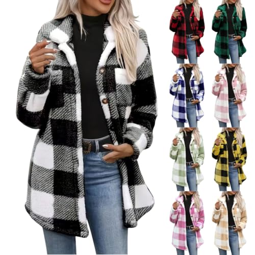 Sherpa Fleece Button Down Plaid Fuzzy Flannel Shacket