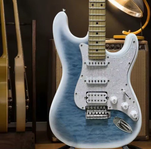 Light Blue Burst Electric Guitar 22 Tone Rosewood Fretboard Maple Neck SSH Pickups