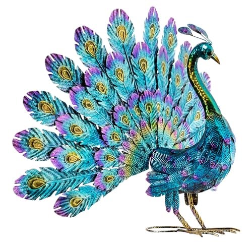 Alpine Corporation 23" Tall Outdoor Metal Peacock Statue Deal