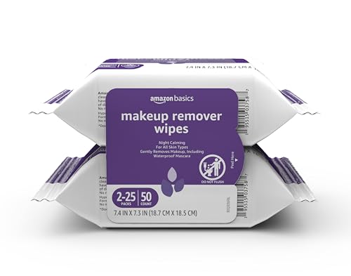 Amazon Basics Makeup Remover Wipes, 25 Count Per Pack, Pack of 2