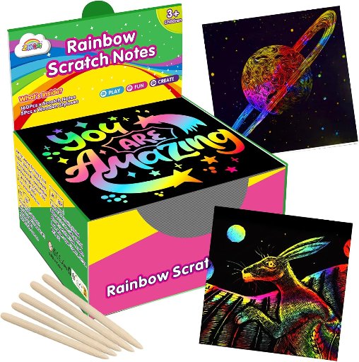160-Count Rainbow Scratch Art Mini Notes w/ 5-Count Wooden Stylus
