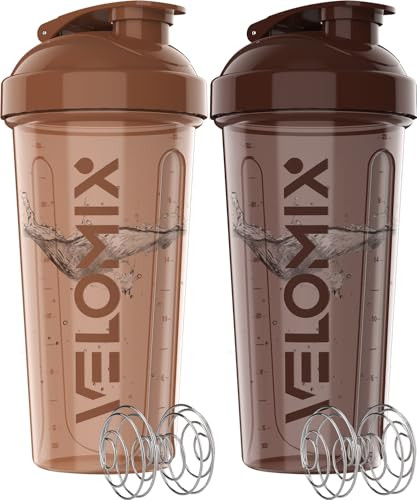VELOMIX 2 Pack of 28 Oz. Protein Shaker Bottles W/2 Wire Whicks