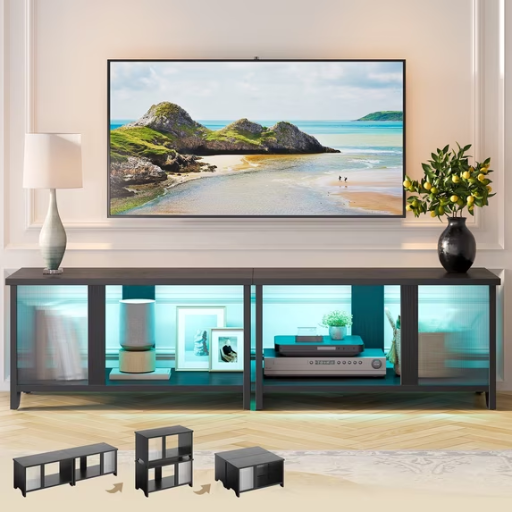 Pinmoco 65" Multifunctional TV Stand w/ Storage & LED Lights (Black)