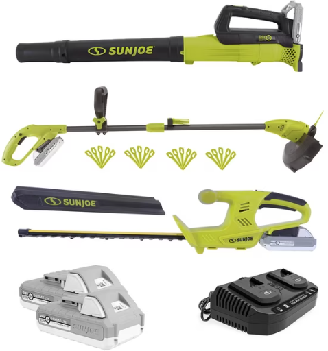 Sun Joe 24V Cordless 3-Tool Garden Combo Kit with 2 Batteries