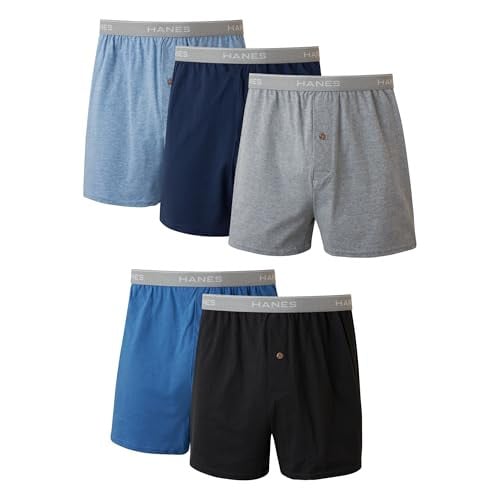 Hanes Men's Exposed Waistband Knit Underwear Boxers 5-Pack Deal