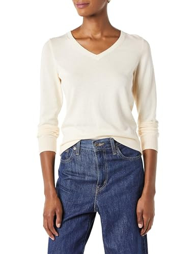 Amazon Essentials Women's V-Neck Sweater (Pale Peach, S and M)